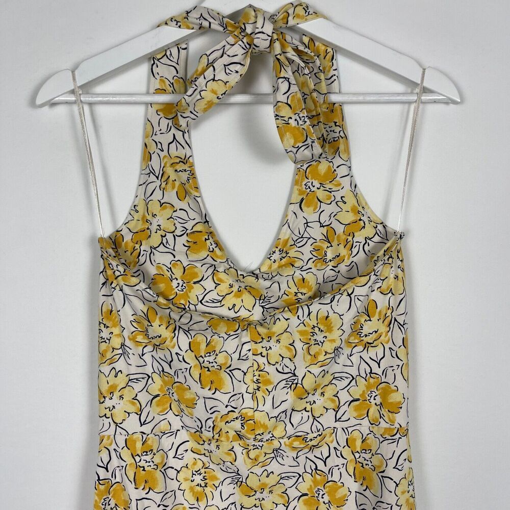 NWT Pact Organic Cotton Fit Flare Halter Dress Size Small Pockets Yellow Floral - Picture 5 of 10